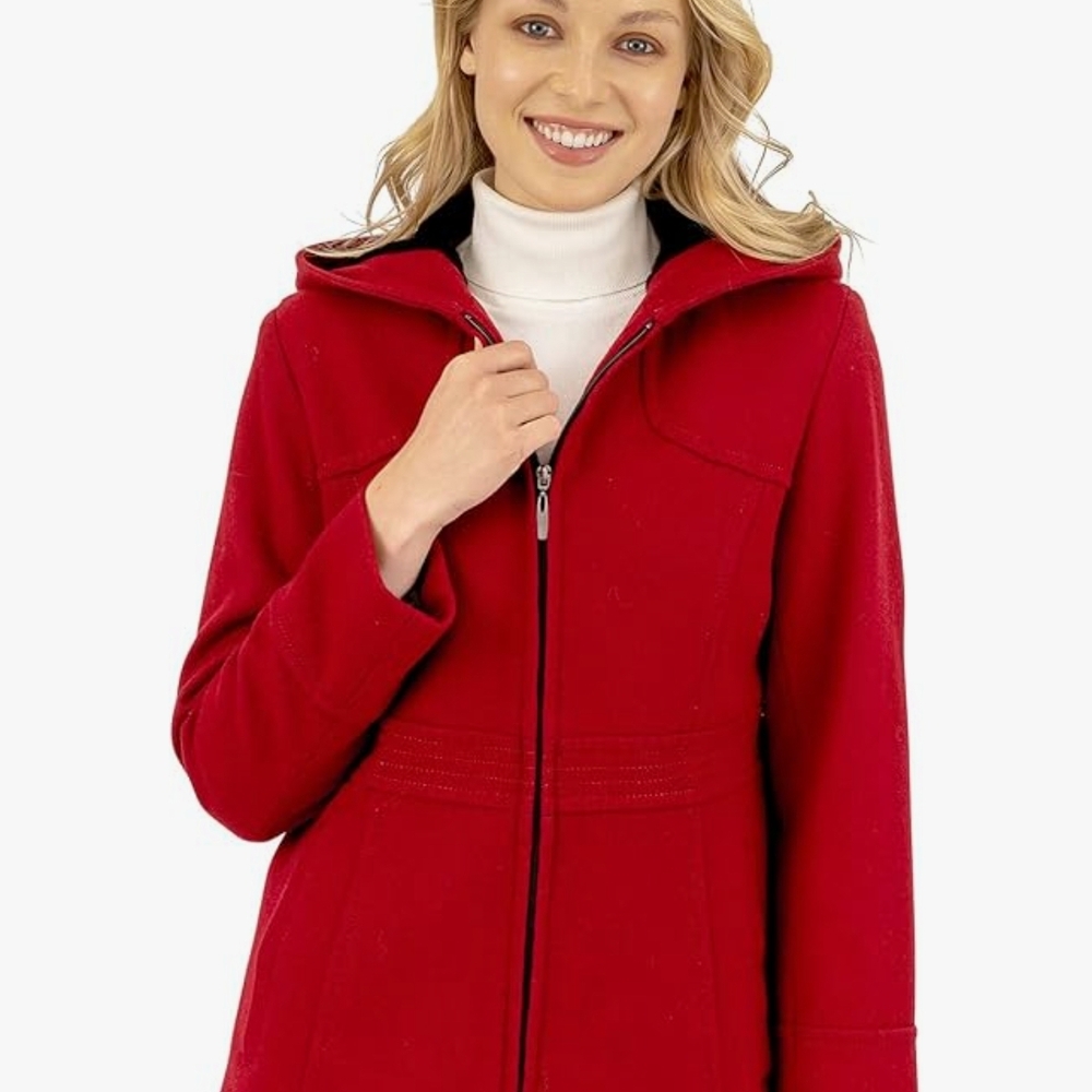 Red Utility Jacket with High Collar and Tailored Fit